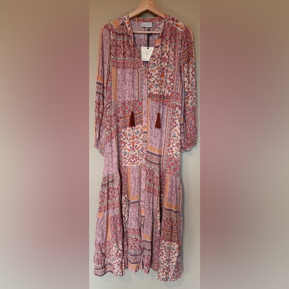 Dress Forum Pink Patchwork Boho Tiered Maxi Dress NWT Size Small - Picture 2 of 9